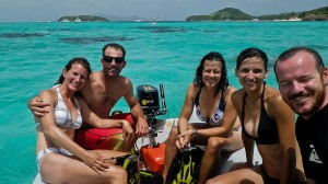 Snorkelers at Tobago Cays Marine Park on our Caribbean Sailing Vacation