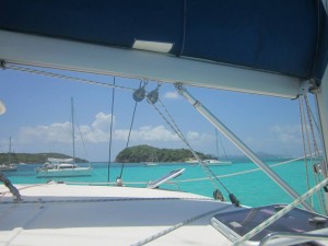 View of Tobago Cays from out Catamaran on a Caribbean Sailing Vacation