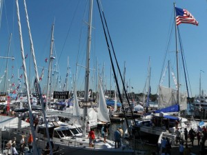 Sailboat masts at the dock ASA sailing schools at the Annapolis Boat Show